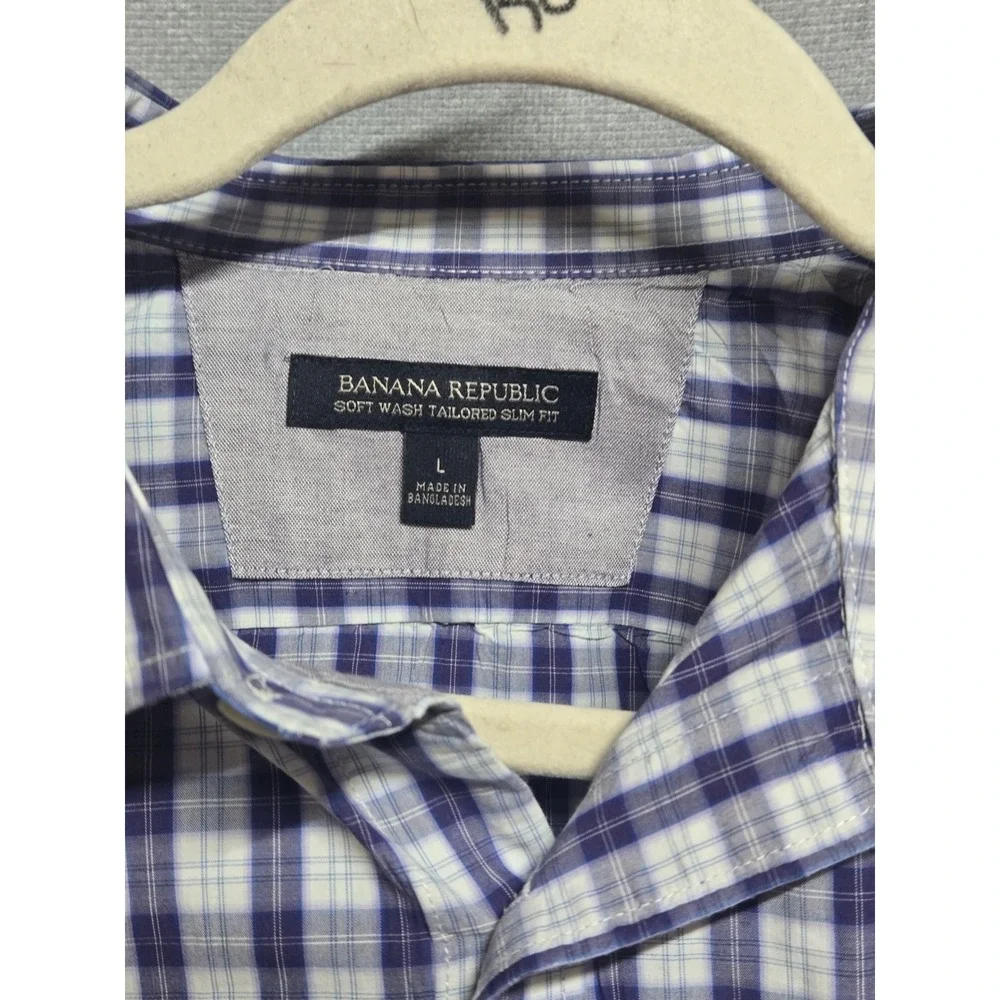 Banana Republic Mens Large Soft Wash Tailored Slim Fit Plaid Button Down Shirt